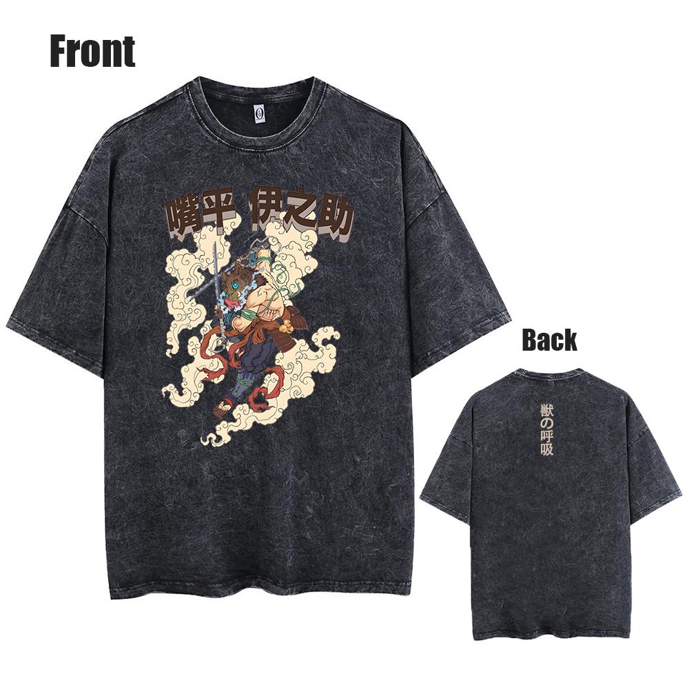 

Harajuku Demon Slayer Graphic T Shirt Men Vintage Oversize Anime Washed T Shirts for Women Streetwear Tshirt S
