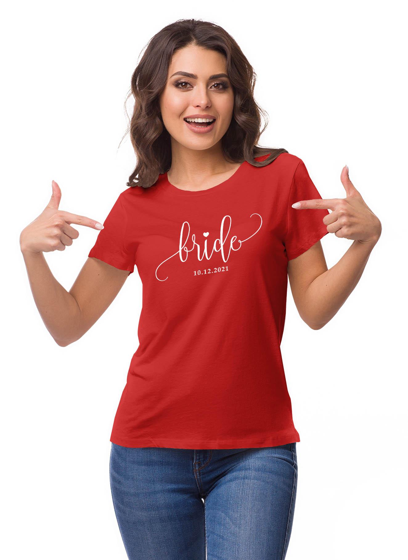 

Inkdotpot Personalized Womens Tshirt Top Bride Wedding Announcement Shirt-2Z XS червоний