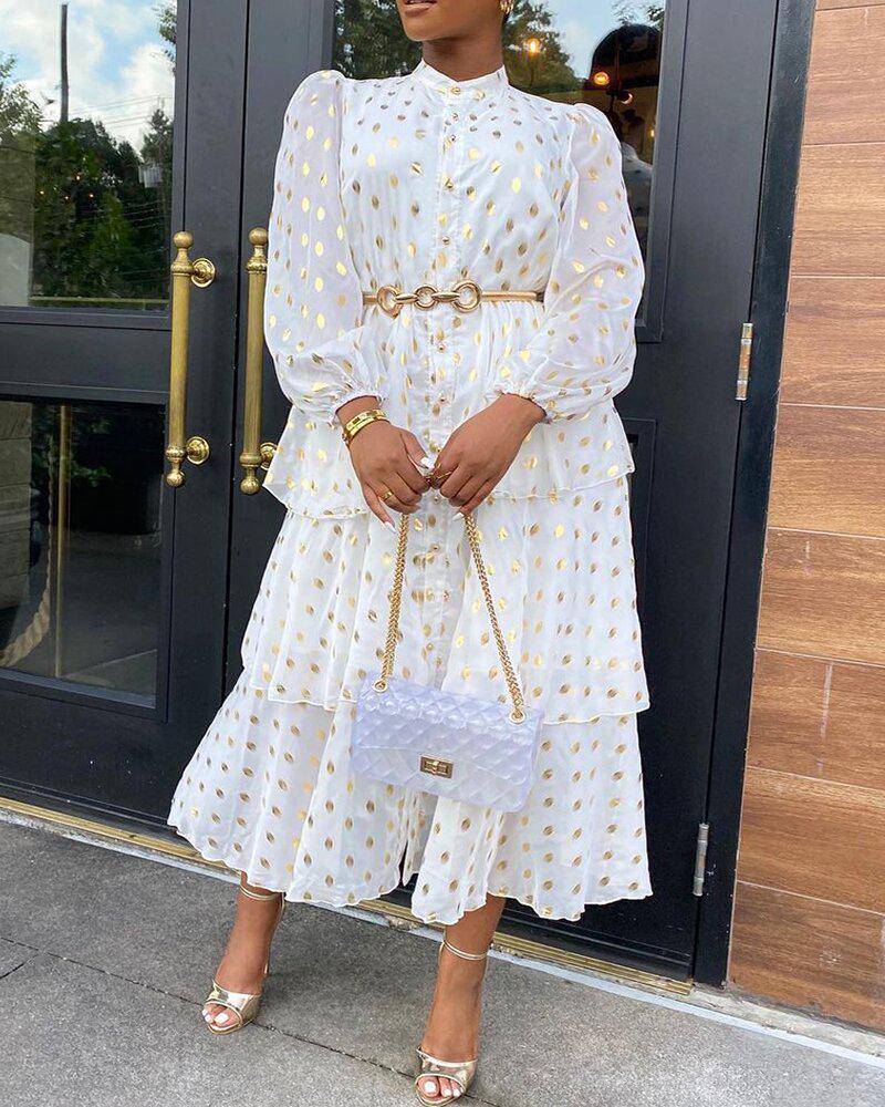 

Европейско-американское длинное шифоновое платье с оборками и принтом XL белый