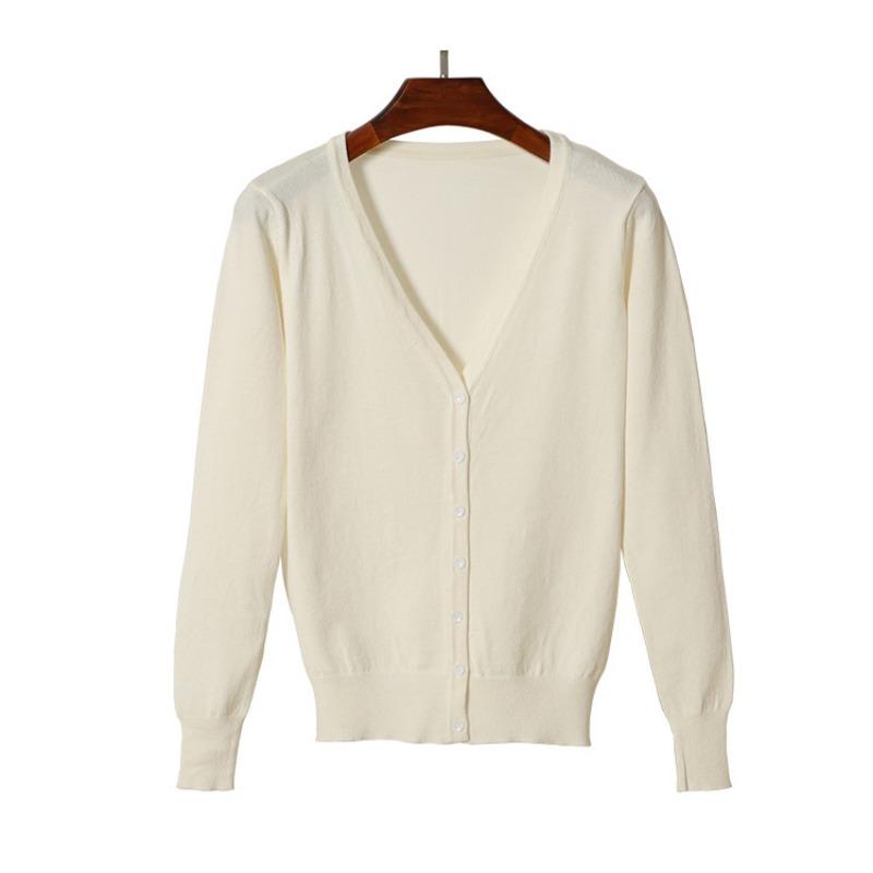 

Fashion V-neck Spring Autumn Knitted Cardigan Women s Sweater Solid Color Long Sleeved Outer Thin Short Coats Large Size Casual Women s Clothing S білий