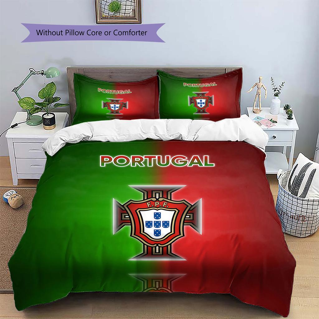 Portugal National Football Team Pattern Bedding,Quilt Set Quilt Cover Pillowcase Home Birthday Gift(1 * duvet cover + 2 * pillowcase, without core)