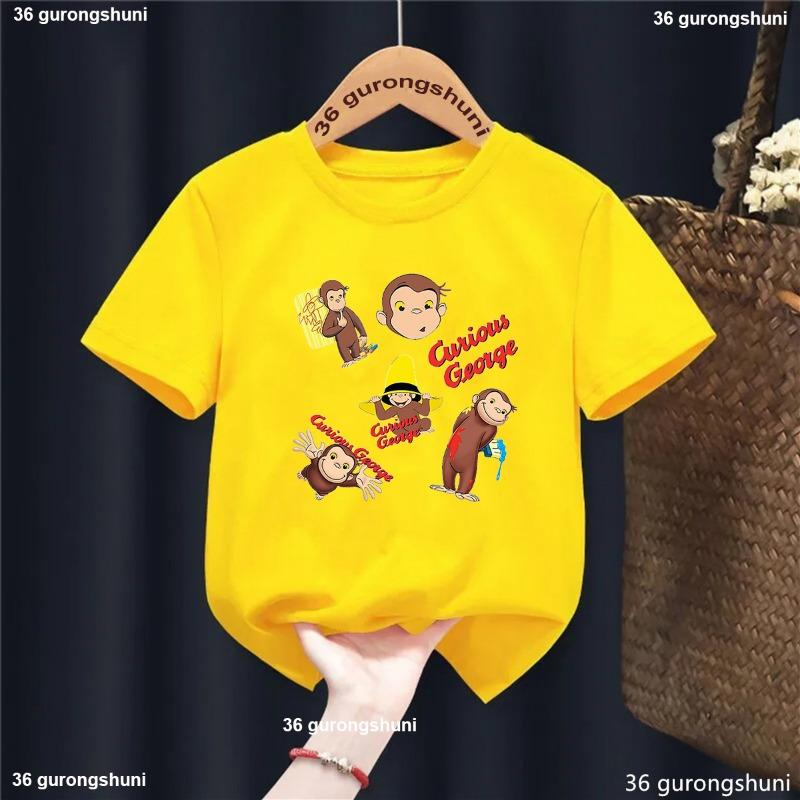 Kawaii Kids Clothes Curious George Monkey Cartoon Printed Yellow T Shirt Girls/Boys Summer Tops T-Shirt Harajuku Shirt