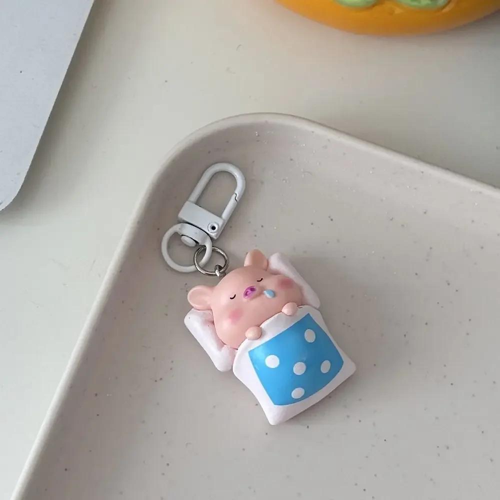 Funny Three-Dimensional Kawaii Pig Keychain Waterme Rain Coat Animal Shape Keychain Sleeping Mobile Phone Bag Pendant