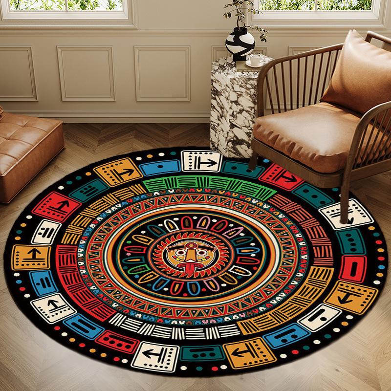 S Mayan Round Rug Nonslip Area Rug Office Chair Mat Carpet For Living Room Bedroom Home Decor