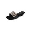 2025 New Shoes for Women Summer Outdoor Peep Toe Modern Slippers Solid Rhinestone Square Heel Advanced Sense Women's Slippers