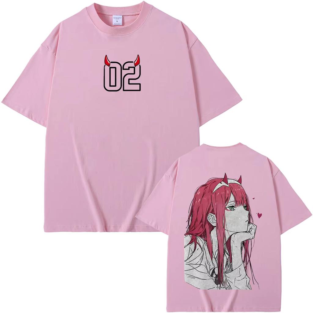 Anime DARLING In the FRANXX Zero Two 90s Comic‑Style Graphic Print Unisex Casual Loose‑Fit Y2K Men's Fashion T‑Shirt