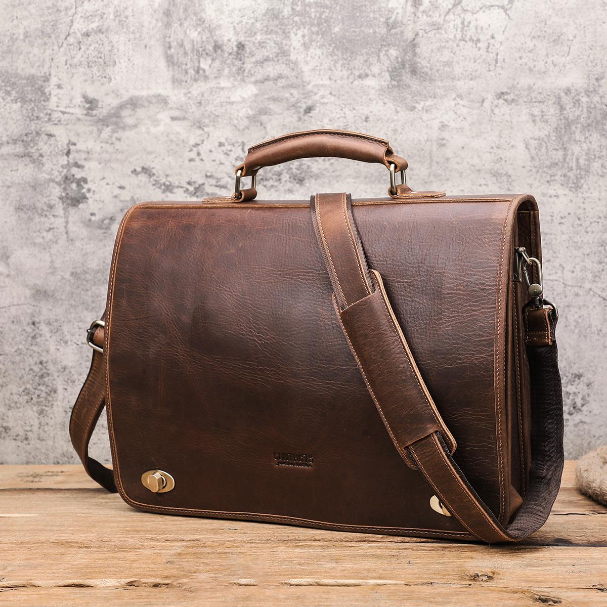 

CONTACT S Деловой мужской портфель Crazy Horse Кожаные сумки через плечо Роскошная брендовая сумка для ноутбука для 15,6-дюймовых сумок-тоут коричневый