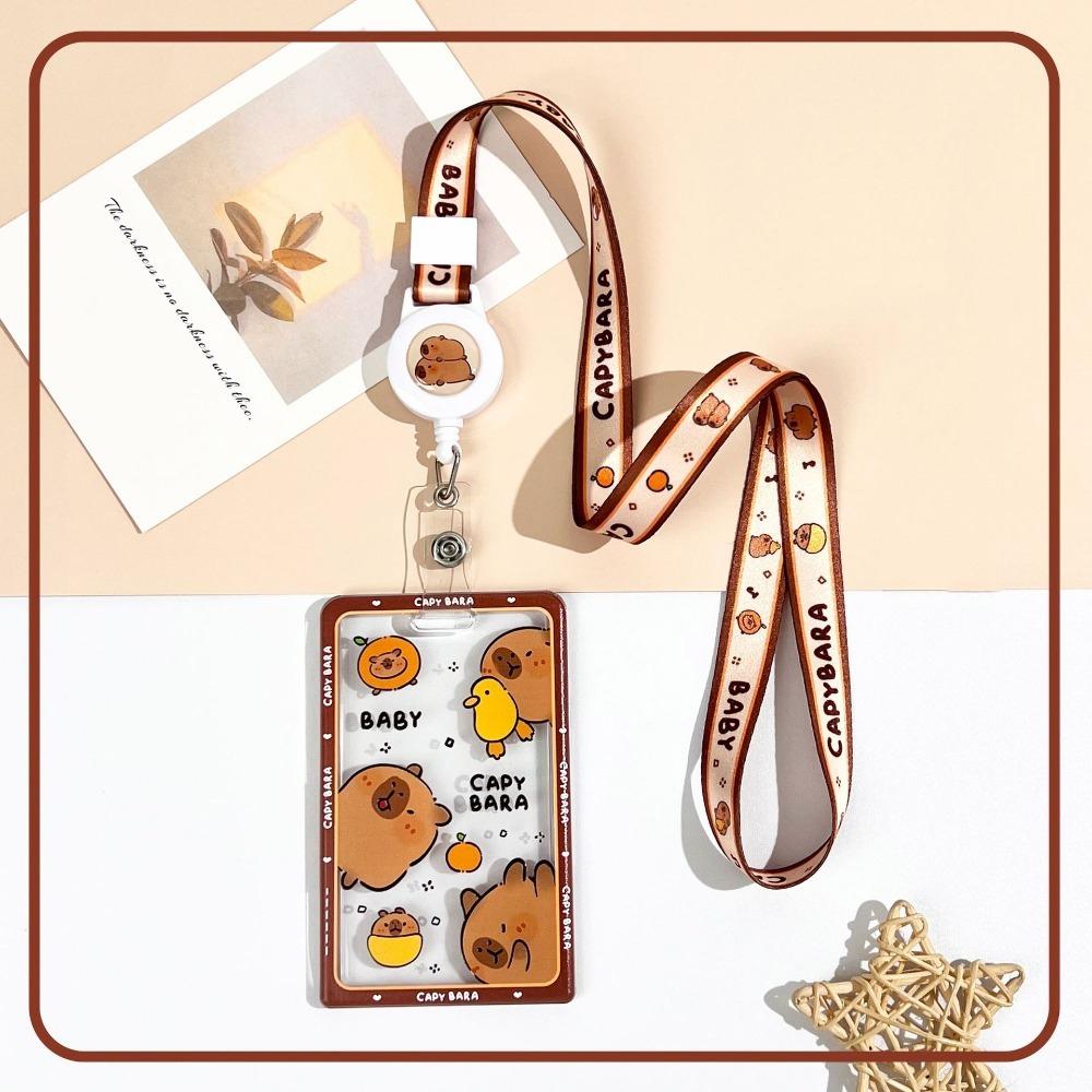 Cute Cartoon Capybara Photocard Holder Transparent with Lanyard Photo Protector Case Keychain Card Cover Photo Storage