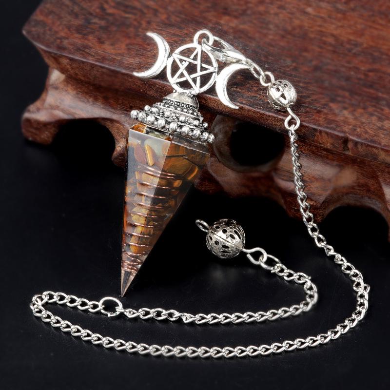 1690 Three-Phase Moon Seven Chakra Stone Resin Hexagonal Crystal Pendant Pendulum Cross-Border Jewelry