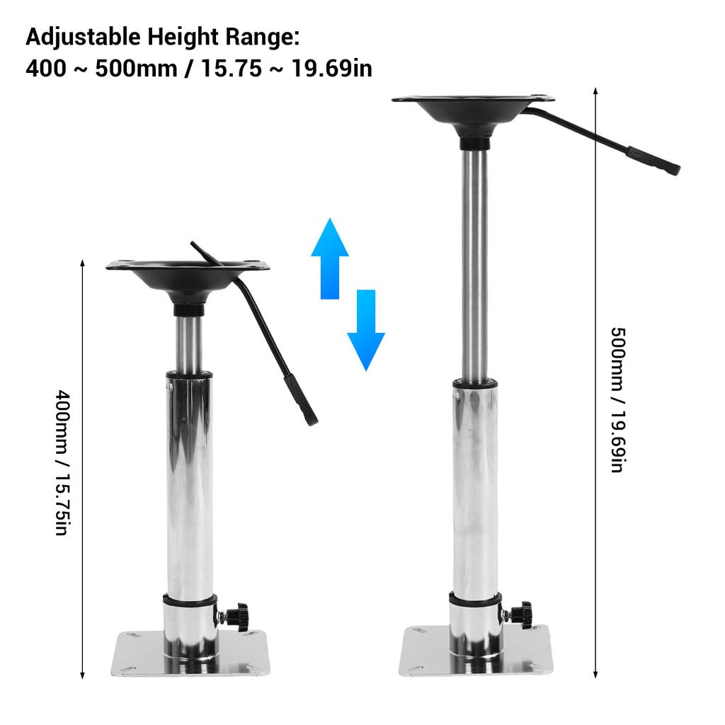 Boat Seat Pedestal Base Mount Kit Stainless Steel Adjustable 400-500mm Thread Rotatable for Yachts Ships Pontoon Bridge Deck
