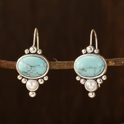 Adequado para Feriado 1 par Joias Vintage Pendentes Brincos de Gota Turquesa Presentes Comemorativos Feminino Para Amigos Elegante Pérola Feito à Mão