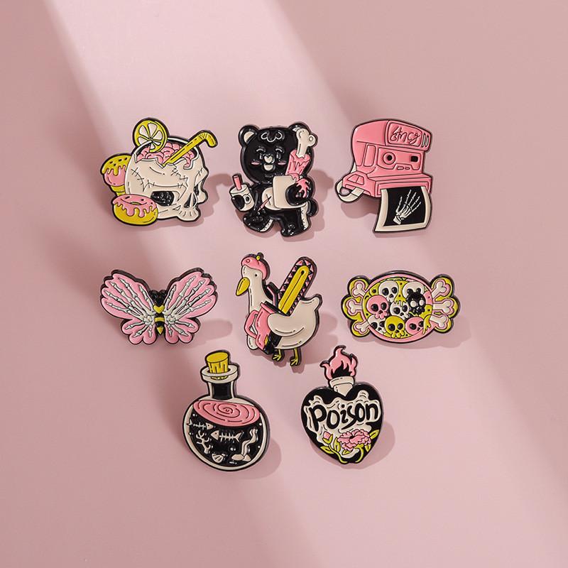 Skull Distinctive Pink Animal Brooch Creative Pin Stylish Design In Alloy Material For Genders All