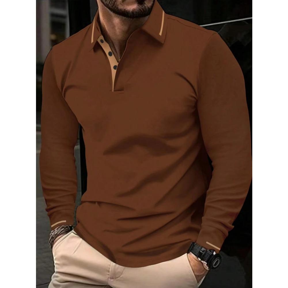 

Чоловіча осінньо-зимова сорочка-поло з довгим рукавом, кольоровий комір, чоловіча бізнес-кежуал сорочка-поло для гольфу 3XL коричневий