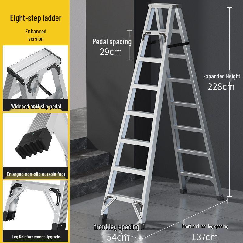 Heavy-Duty Aluminum Folding Ladder: Indoor/Outdoor Telescopic, Double-Sided, Portable.