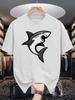 Shark Gun Print Unisexs Crew Neck T Shirt Creative Sea Creature Cartoon Graphic Short Sleeve Casual Cotton Trendy Street Tees