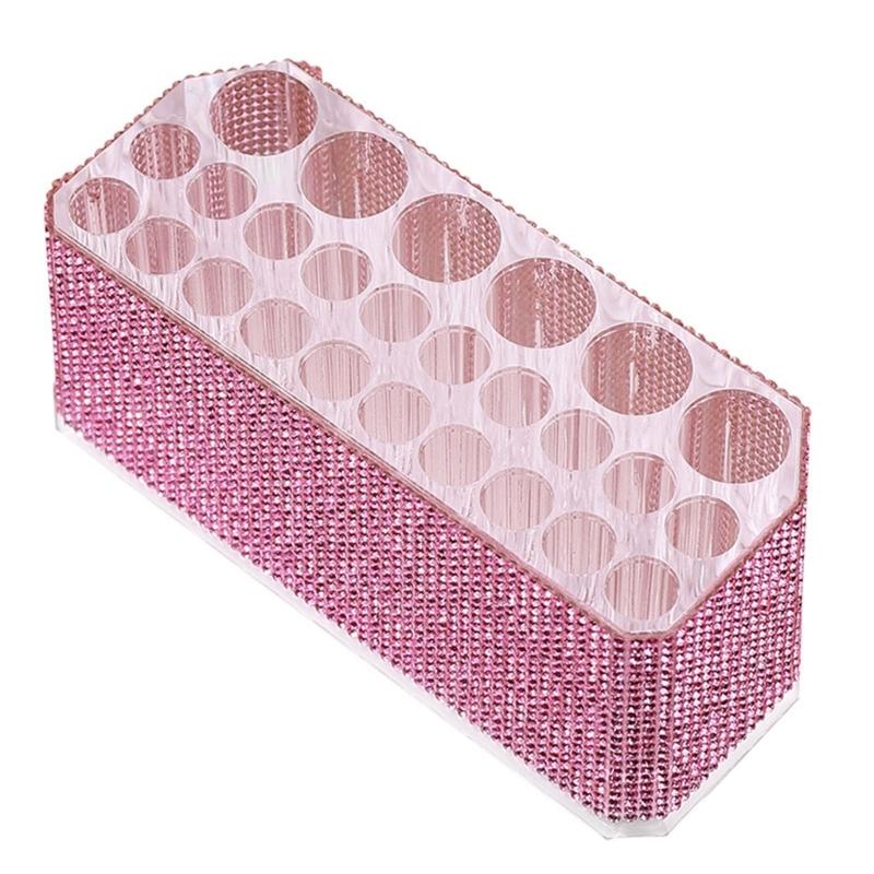 

Multipurpose Pen Organiser 26 Slot Cosmetic Brush Stand Rhinestones Acrylic Makeup Brush Organiser Dresser Organiser рожевий
