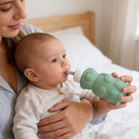 Yousheng Bear Sippy Cup with Markings Silicone Straw Cup for Babies 8oz Translucent Drinking Bottle for Milk & Juice Training