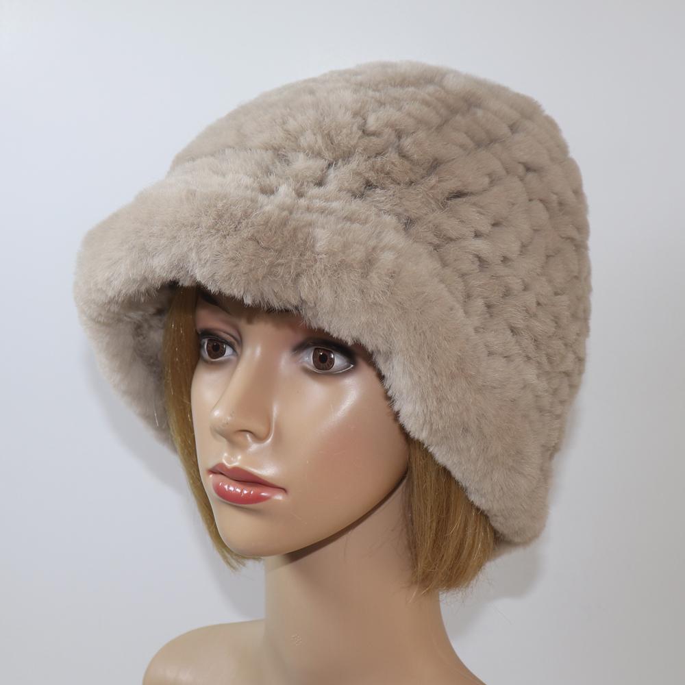 Knitted Winter Women Real Rex Rabbit Fur Hat Natural Warm Rex Rabbit Fur Hats Lady Quality Thick Genuine Rex Rabbit Fur Cap
