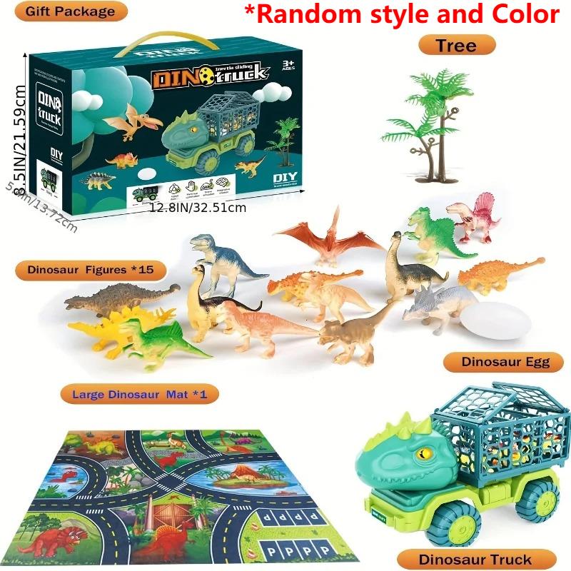 Large Dinosaur Truck Toys for Kids Jurassic Tyrannosaurus Rex Transport Car Carrier Truck with Dino Figures Eggs for Boys Girls