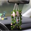 Hand Woven Plant Baskets Car Decor Yarn Hooks Woven Plants Potted Plants Car Pendants Cute Car Interiors Kawaii Room Decoration