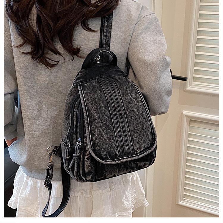 Washed denim backpack women go out small backpack