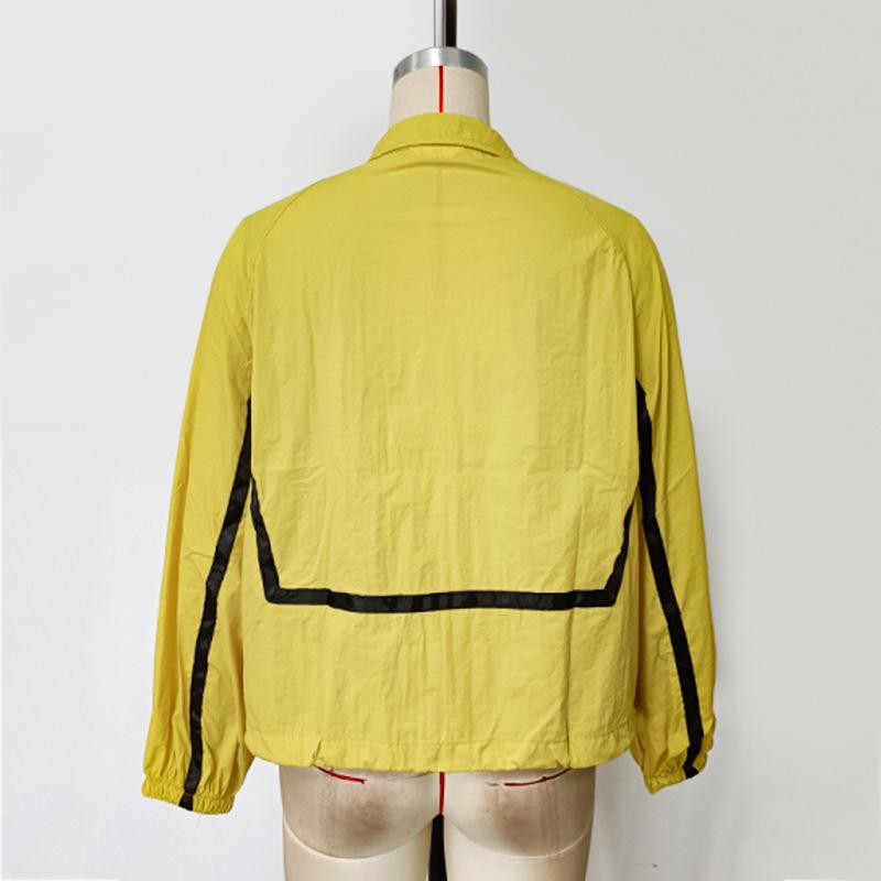 Herbst Damen Sonnenbekleidung Revers Gestreiftes Splicing Locker Langärmlig Reißverschluss Dünne Jacke