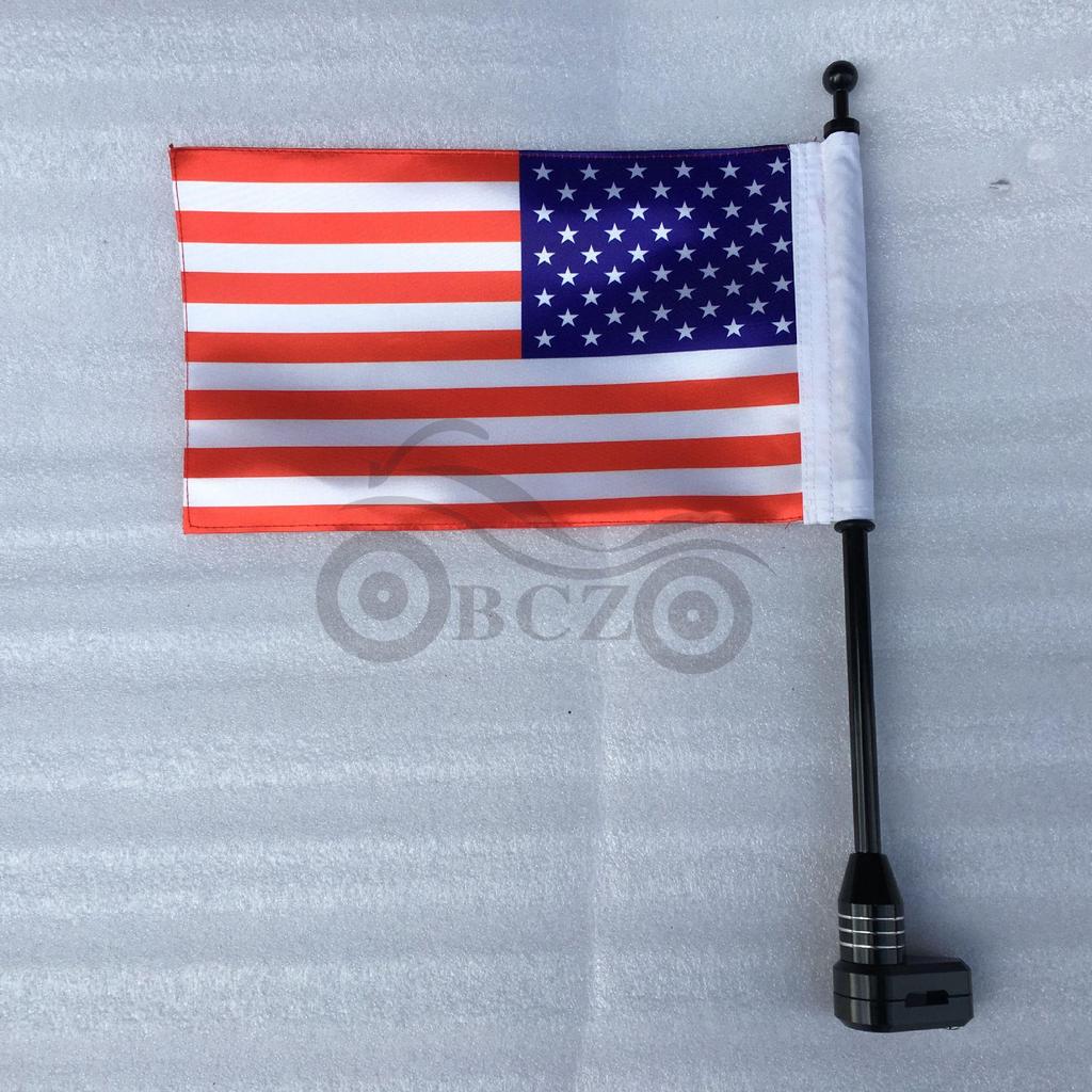 Harley Gold Wing Rear Luggage Rack with American Flag & Flagpole for XL883 Big Glide & Road King
