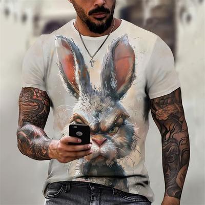 Angry Animal Print T Shirt For Men Casual Short Sleeve Male Oversized Tshirts Streetwear Men's Crew Neck Oversized T-Shirts