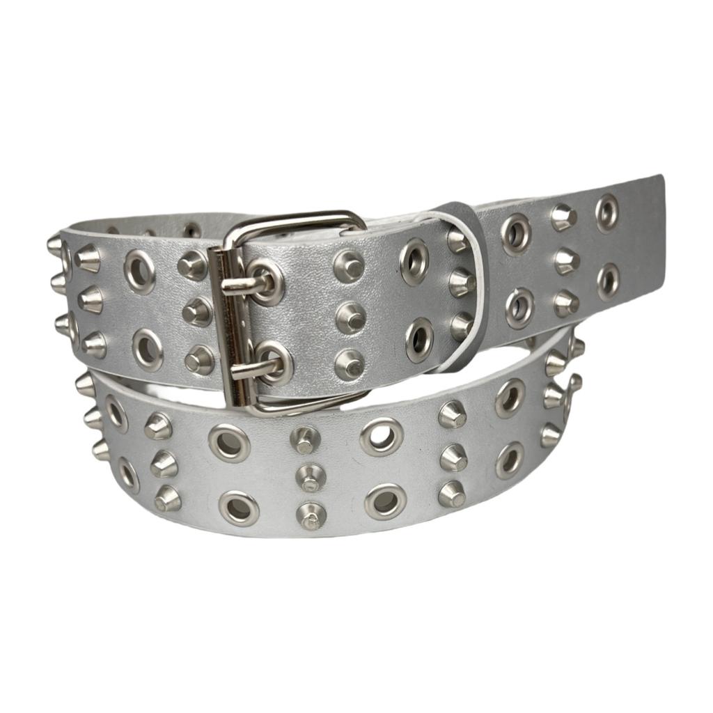 European and American Fashion Auto-eye Chicken Eye Belt Men's Rivet Retro Belt Double-pin Buckle No Punch Belt Punk