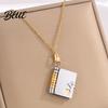 Mini Book Charm Necklace Titanium Steel Openable Pendant Literary Themed