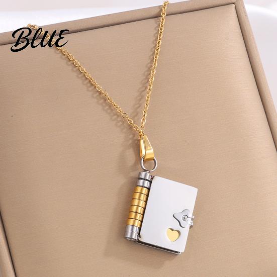 Mini Book Charm Necklace Titanium Steel Openable Pendant Literary Themed