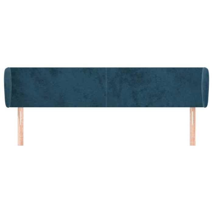 Tête de lit - Avec oreilles (classique) - Velours bleu foncé - Pieds bois massif - 203 x 23 x 78/88 cm
