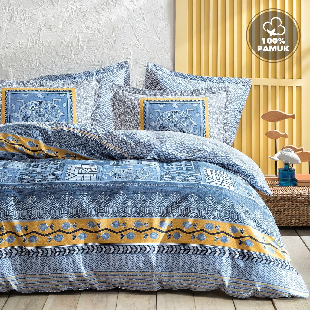 Yata Bedding Lenita ift Ki ilik Ranforce Nevresim Tak m Indigo 