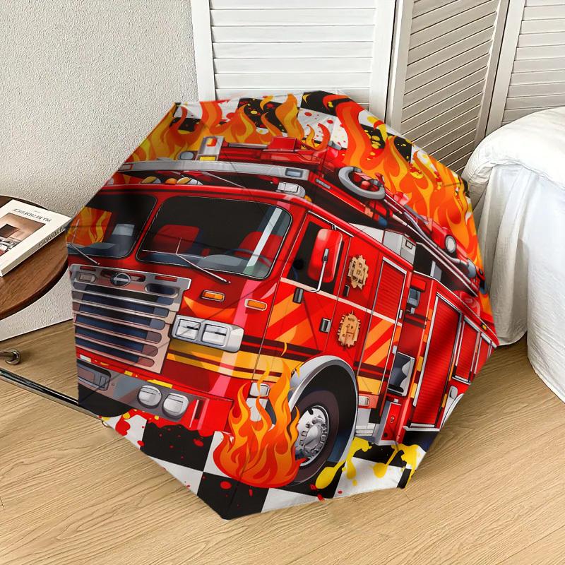 1pc Firetruck Flames Pattern Umbrella Design Automatic Opening and Closing Umbrella, High-quality Travel Umbrella, c1128234