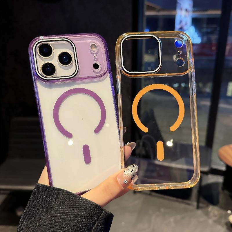 Luxury Solid Color Transparent Magnetic Case for IPhone 17 Air 16E 15 14 Pro Max Wireless Charging Acrylic Hard Protection Cover