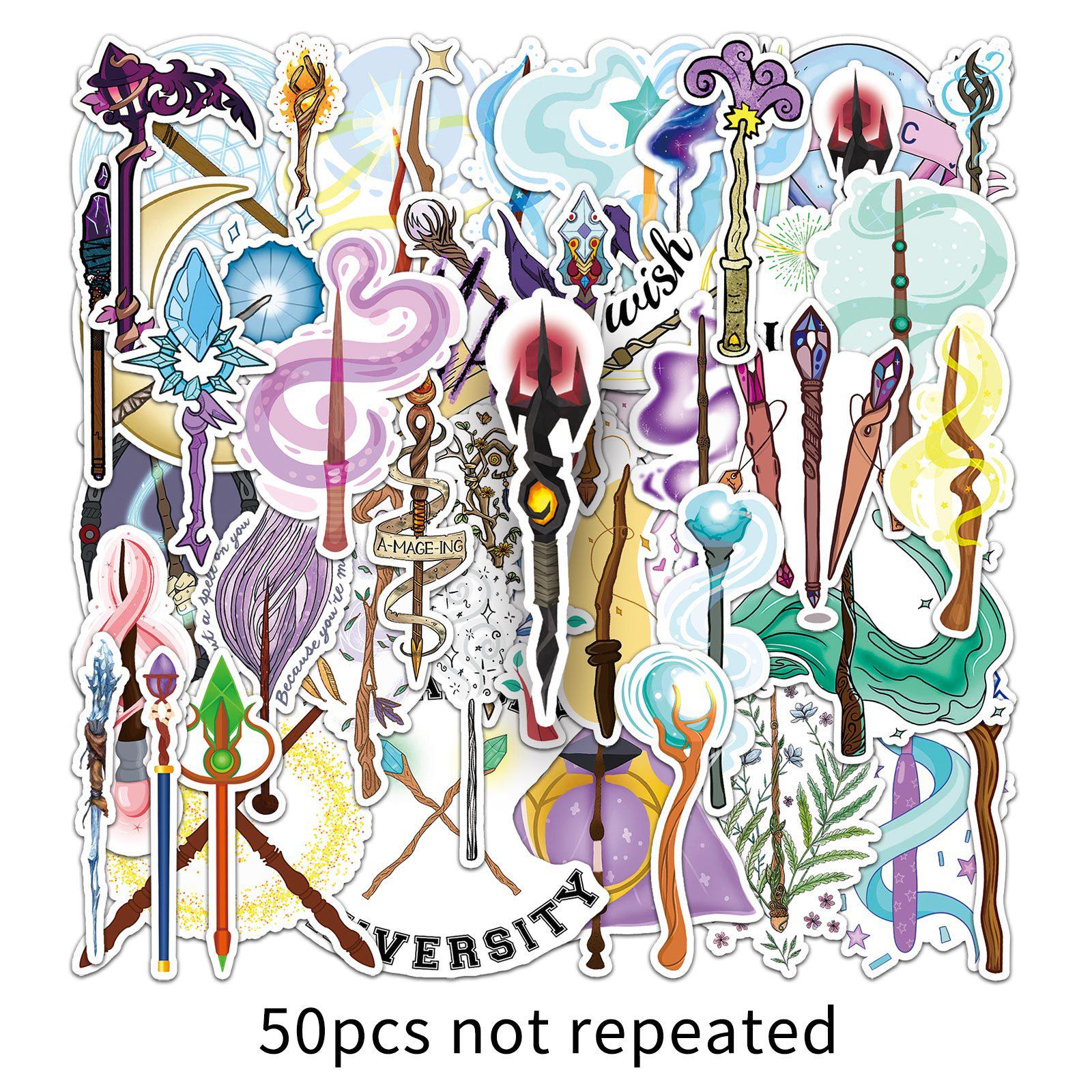 50PCS Colorful Witch Magic Wand Stickers for DIY Journals and Water Bottles