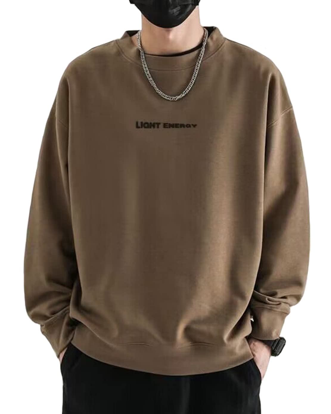 

Long Sleeve Loose Solid Plus Sizes [ODFMCE] Men s Sweatshirt, Autumn, Fit, Color, Casual, Stylish, (JP, Alphabet, 2XL, Brown)