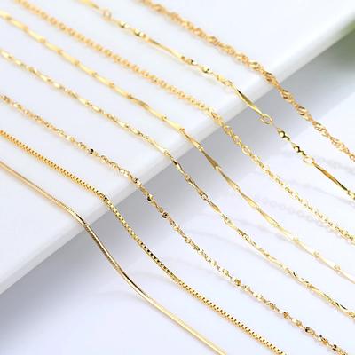 Genuine 14k Gold Color Necklace For Women Water Wave Chain Snake Bone/starry/Cross Chain 18 Inches Necklace Pendant Fine Jewelry