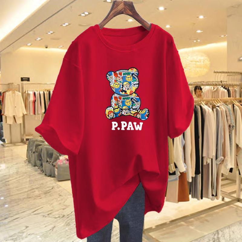 Bear Printed Cotton T-shirt Short-sleeved Women's Summer New Loose Top Bottoming Shirt
