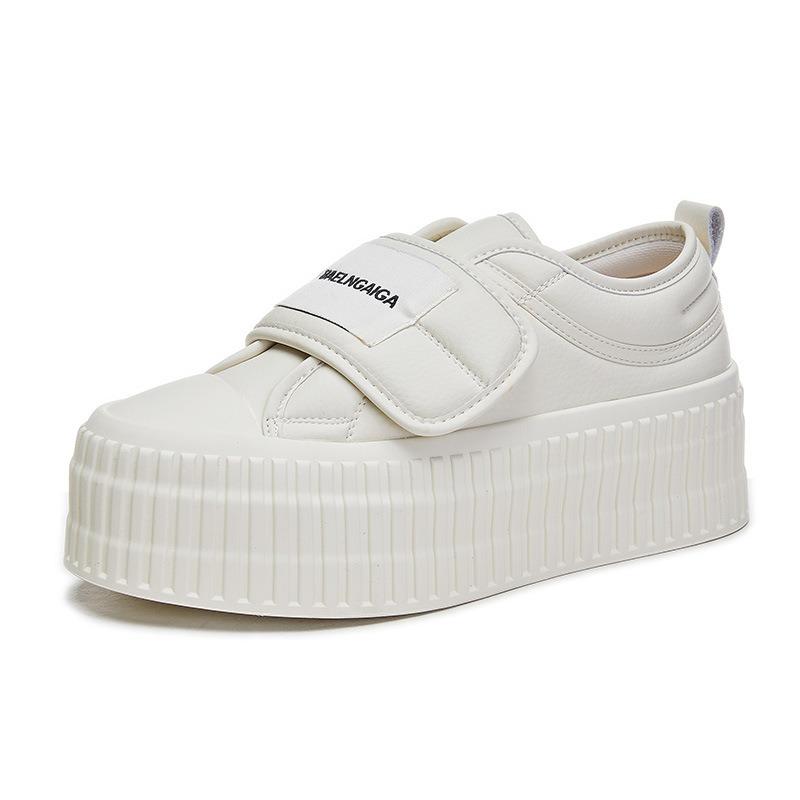 Leather Little White Shoes Women's Spring New Velcro Bread Shoes Women's Casual Muffin Shoes Thick-soled Heightening Women's Shoes