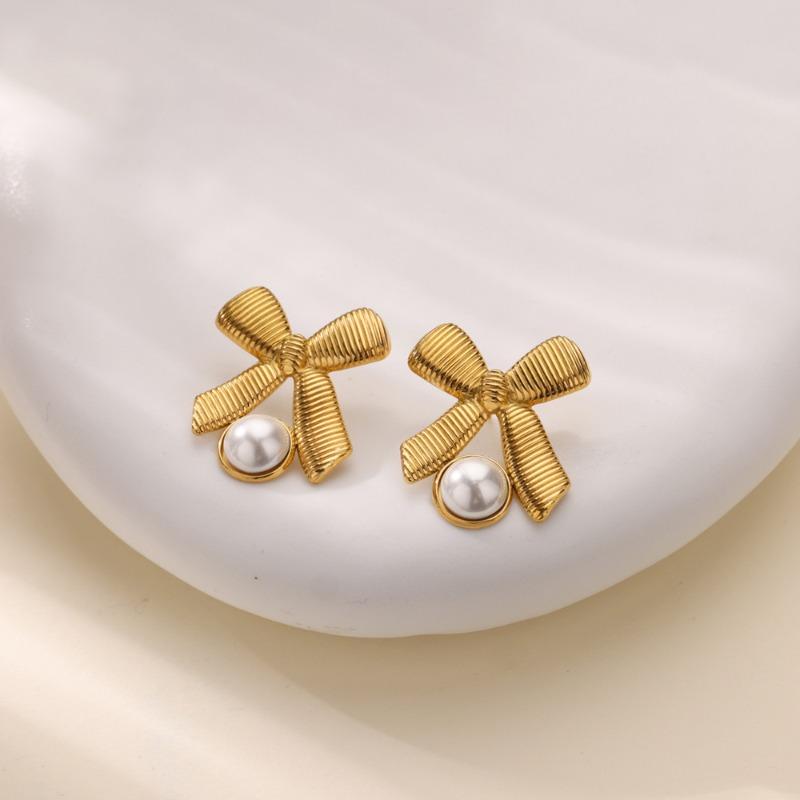 

Stainless steel bow love earrings earrings, women s simple and versatile high-end stud earrings niche