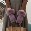 New Women's Warm Thickened Dew Finger Touch Screen Windproof Riding Plush Outdoor Fashion Gloves