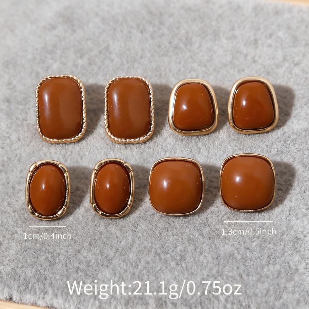 Hot-selling Classic Geometric Design Stud Earrings Set Retro Simple Brown Maillard Style Earrings Women