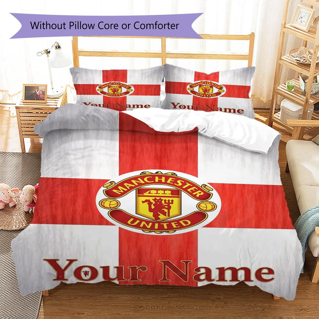 Manchester United F Custom Name Pattern Bedding,Quilt Set Quilt Cover Pillowcase Home Birthday Gift(1 * Duvet Cover + 2 * Pillowcase, Without Core)