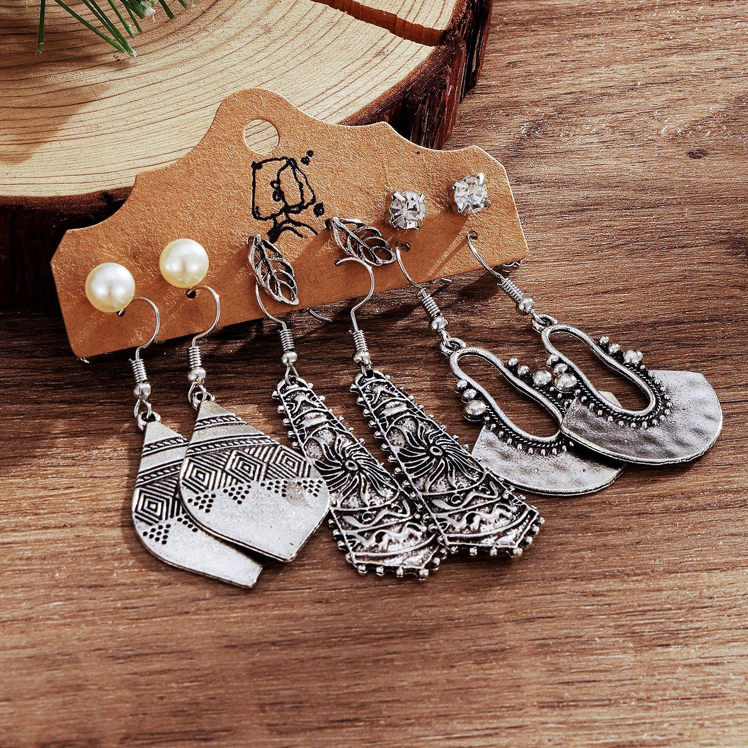 

Комплект серег, ретро-серьги, длинные листья с бахромой, женские серьги из сплава в этническом стиле. alloy