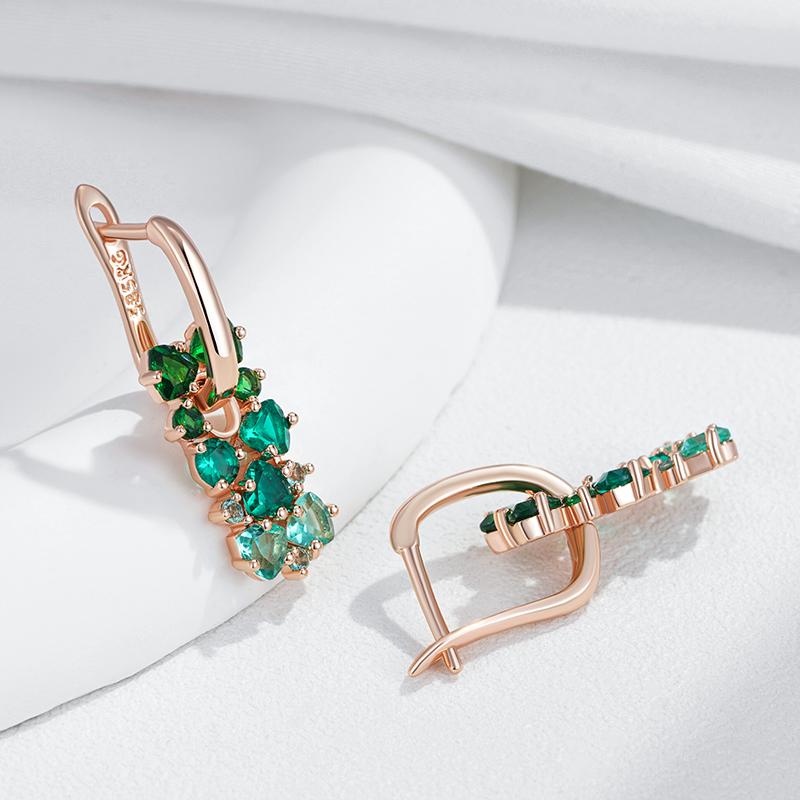 Shiny Green Natural Zircon Drop Earrings For Women Trend  Rose Gold Color Bride Wedding Fine Jewelry Crystal Gift