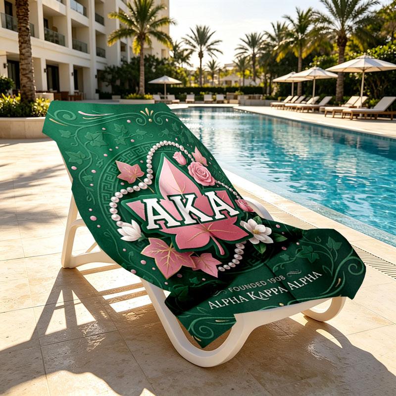 Alpha Kappa Alpha Print Beach Towel Design, Soft, Lightweight. for Home Bathroom, Spa, Pool, Yoga, Surfing, Camping, Gift for Family, Friend
