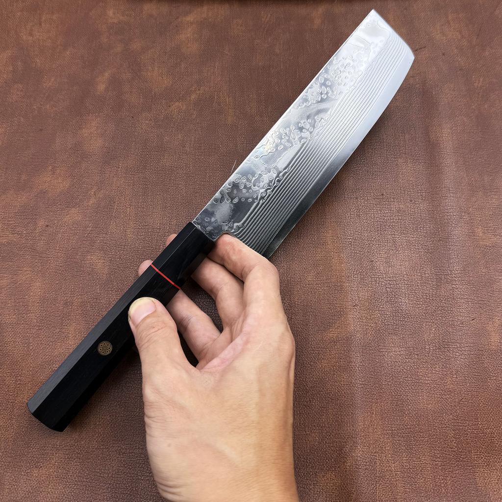 7 Inch Nakiri Knife 33-layers Damascus Steel 10Cr15Mov Blade Ox Horn & Ebony Handle Slicing Vegetable Cleaver Meat Kitchen Knife