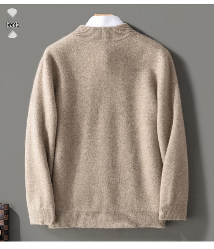 Men's Wool Round Neck Cardigan - Autumn/Winter Business Casual Knit Sweater