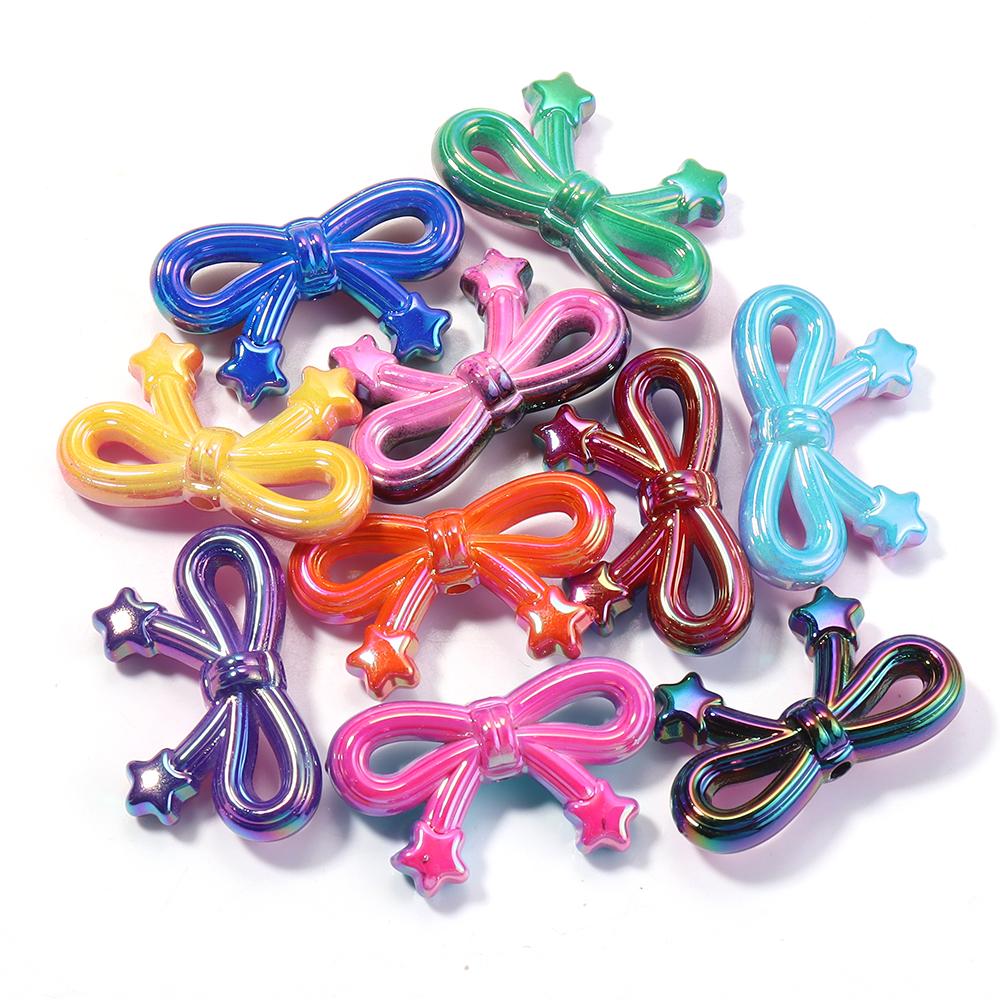 10 Stück 19,5x33,5mm Acryl Schleifenperlen Mehrfarbig Stern Schleifenknoten Abstandshalter Perlen Für Schmuckherstellung DIY Ohrringe Schlüsselanhänger Zubehör